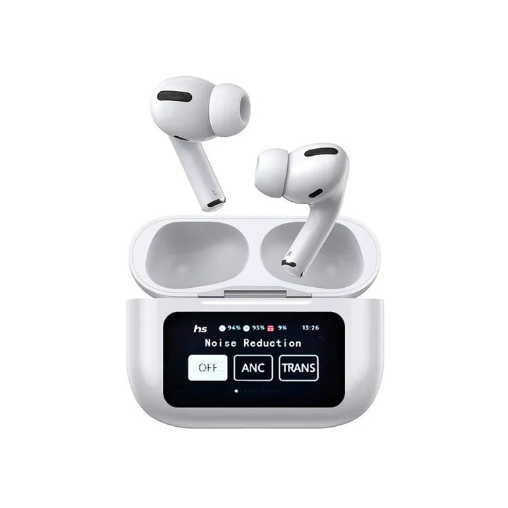 A9 Pro ANC Bluetooth 5.4 Wireless Earbuds (white)with Smart Screen and Active Noise Cancellation