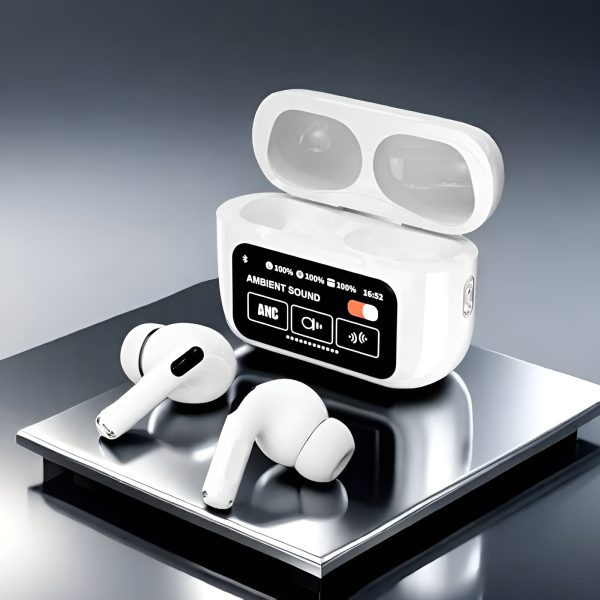 A9 Pro ANC Bluetooth 5.4 Wireless Earbuds (white)with Smart Screen and Active Noise Cancellation